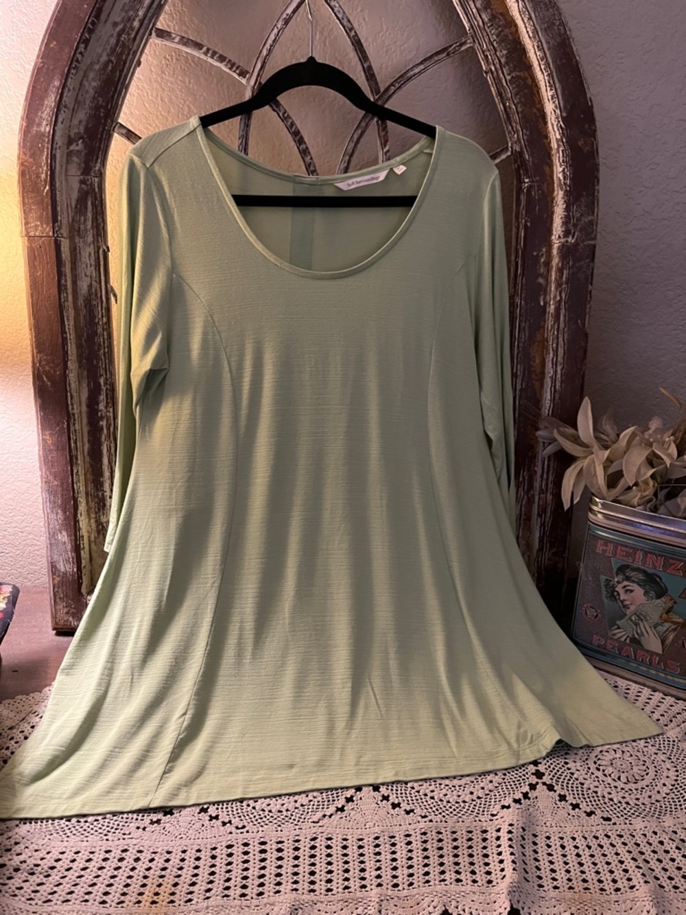 Soft Surroundings Light Sage Scoop Neck Blouse , Size Medium